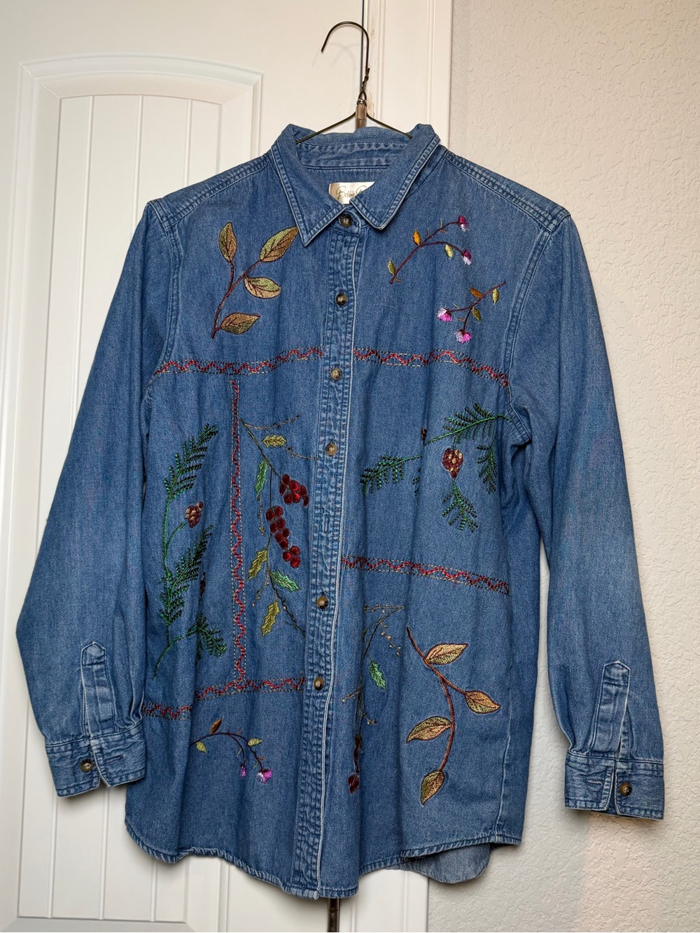 Bobbie Brooks Denim Jacket with Floral Embroidery - Blue